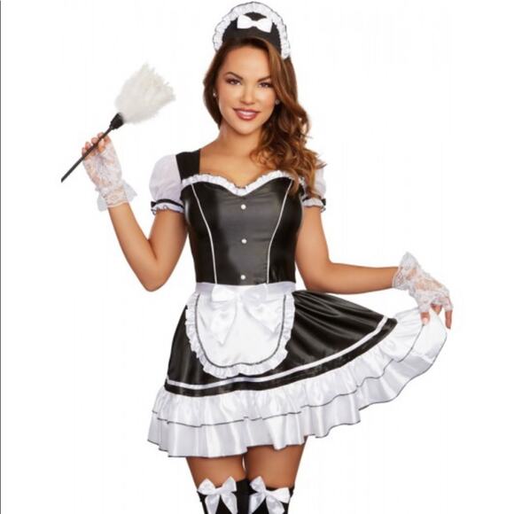 DREAMGIRL FLIRT BLACK APRON MAID DRESS COSTUME SET - Picture 1 of 8